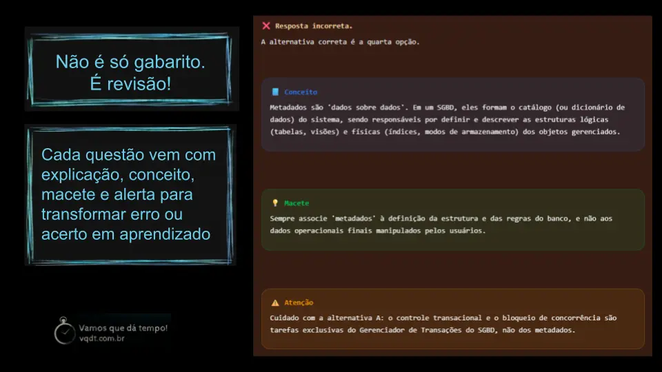 Tela de questão do VQDT com feedback comentado.