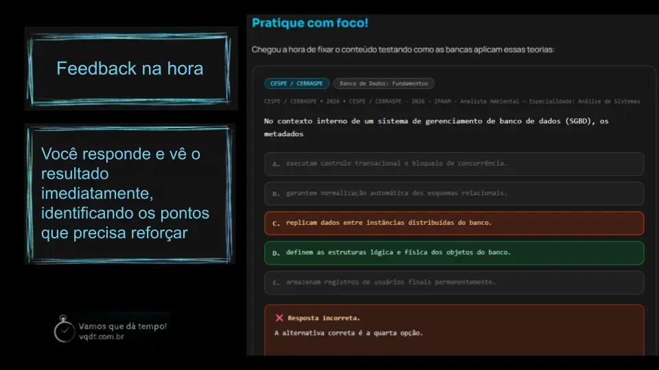 Tela de questão resolvida no VQDT com resultado da resposta.